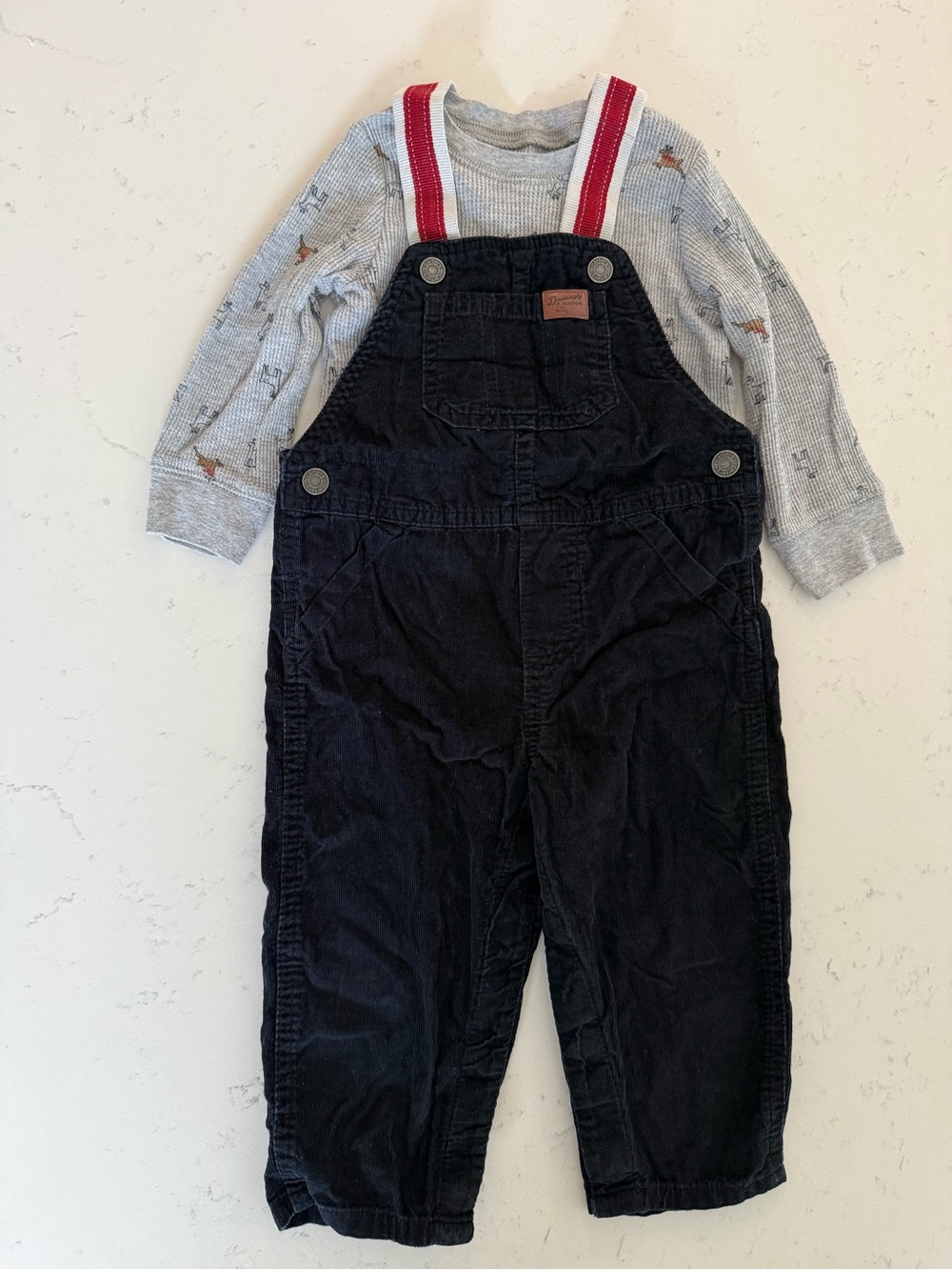 Carter's Black Corduroy Overalls with Red-Trim Straps & Reindeer Detail